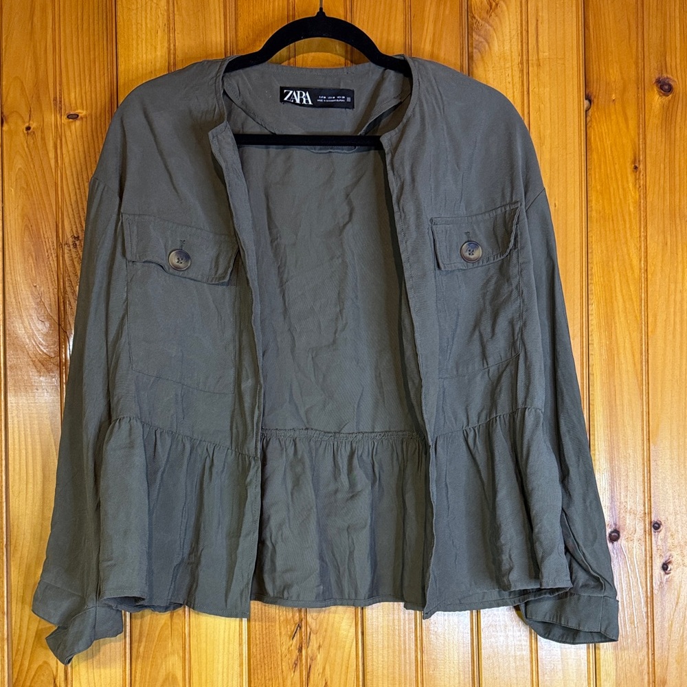 Zara Olive Green Casual Peplum Jacket - Picture 1 of 9